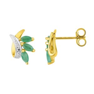Boucles d'oreilles Or Bicolore, Emeraude et Zirconiums