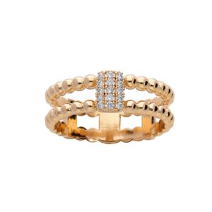 Bague Plaqué Or, deux rangs, zirconiums