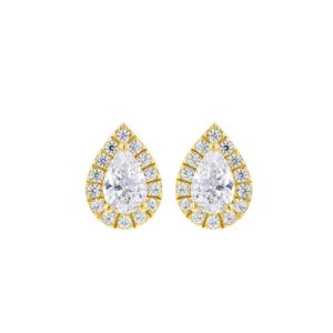 Boucles d'Oreilles Or jaune et Zirconiums, gouttes 10 x 7 mm