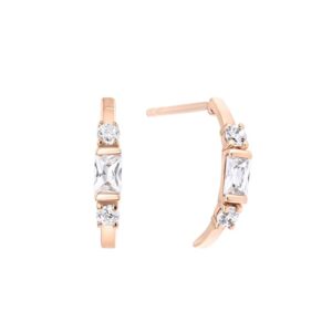Demi créoles Or Rose 11 mm, Zirconiums baguette