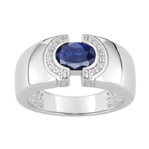 Bague Argent 10mm, zirconiums bleu 6 x 4 mm et blancs