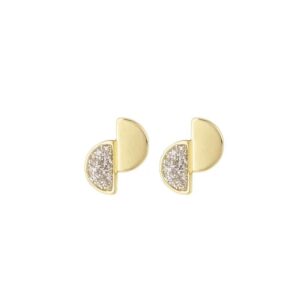 Boucles d'oreilles Or jaune et laque argentée glitter, 6 x 7 mm