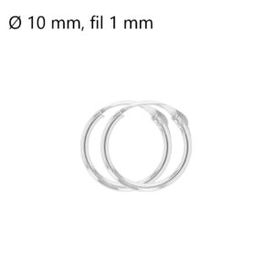 Créoles Or blanc 750/000, Fil Rond 1 mm Ø10 mm