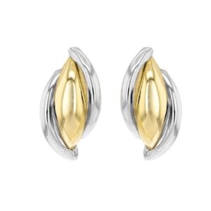 Boucles d'oreilles or jaune et rhodiage, demi-créoles 12 x 7 mm
