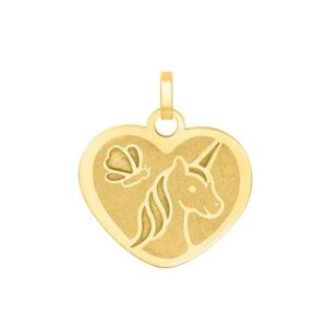 Pendentif Coeur 18 mm, or jaune, Licorne