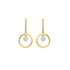 Boucles d'oreilles or jaune, coeur diamants