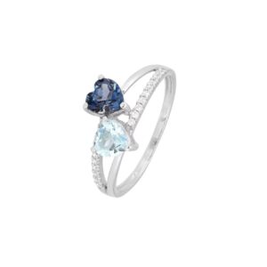 Bague or blanc, Toi & Moi en Topaze et zirconiums