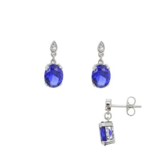 Boucles d'oreilles pendantes 15 mm, Argent, zirconiums bleus