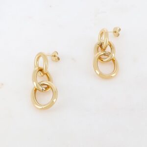 Boucles d'oreilles acier doré 3 anneaux pendants 16 x 40 mm, IKITA