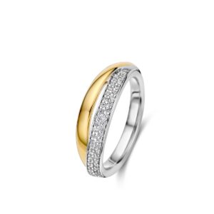 Bague Argent et dorure, pavage Zirconiums, Naiomy