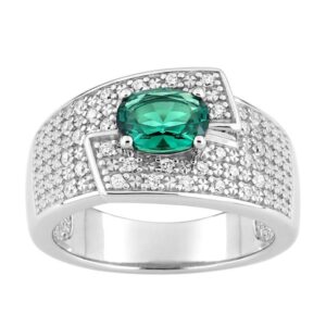 Bague Argent10 mm, zirconiums vert et blancs