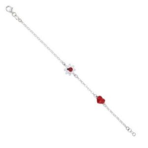 Bracelet fantaisie enfant Argent, coeur et fleur