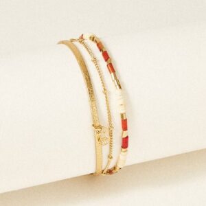 Bracelet "Appoline" acier doré, cuir et bamboo, T1