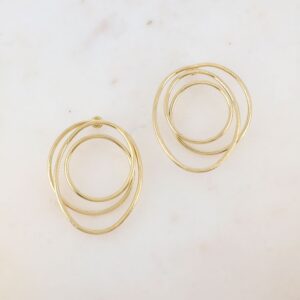 Boucles d'oreilles acier doré brossé, multi anneaux 47.5 x 55 mm