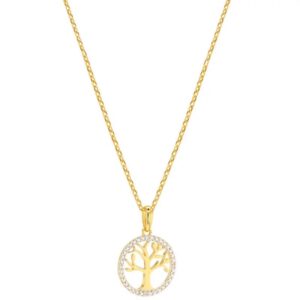 Collier plaqué or jaune, pendentif Arbre de Vie Ø 14 mm