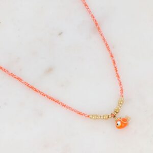 Collier acier doré, cordon et émail, poisson clown, Ikita