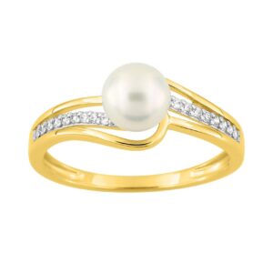 Bague or jaune 750/000, perle de culture 6 mm et zirconiums