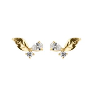 Boucles d'oreilles feuilles 8 x 5 mm, or jaune et zirconiums