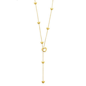 Collier cravate, acier doré, coeurs coulissants