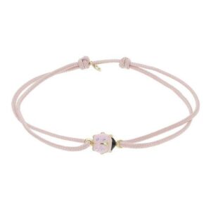 Bracelet enfant, or jaune, émail, tissu, motif Coccinelle rose