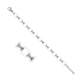 Bracelet acier et céramique blanche, mailles ovales 12 x 8 mm