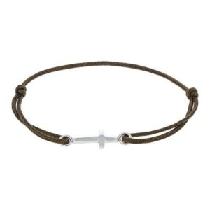 Bracelet homme, Croix argent 17 x 7 mm, cordon marron, Harvey Stone