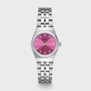 Retro 70s Mini Watch Steel, Fuchsia, Silver Colour