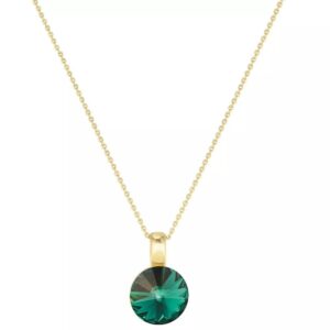 Collier argent doré et cristal vert Ø12 mm, Cristal Jewellery