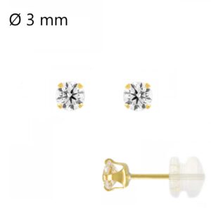 Boucles d'oreilles or jaune et zirconiums Ø 3 mm