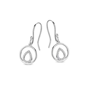 Boucles d'oreilles pendantes 25 mm, argent et zirconiums, Naiomy