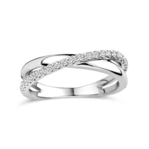 Bague argent et zirconiums, anneaux croisés, Naiomy