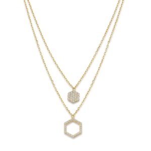 Collier double, argent doré, pendentifs Ø 8 et 12 mm pavés de zirconiums, Naiomy