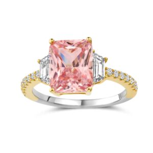 Bague argent et dorure, zirconiums rose 11 x 8 mm, et blancs, Naaiomy