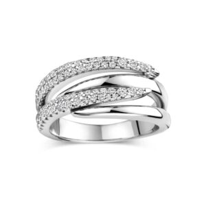 Bague argent et zirconiums, largeur 10 mm, Naiomy
