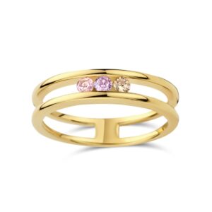 Bague argent doré, trilogie de zirconiums colorés, Naiomy