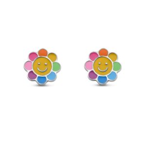 Boucles d'oreilles enfants, Fleurs multicolores Ø 9 mm