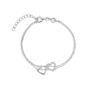 Bracelet argent et zirconiums, Duo de Coeurs Ø 10 mm, Naiomy