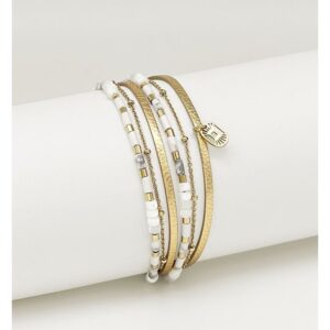 Bracelet acier doré, cuir doré et pierre "Théa" T1, Flower for zoé