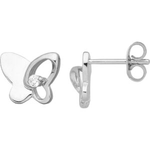 Boucles d'oreilles puces papillon, 9 x 11 mm, Argent et zirconium