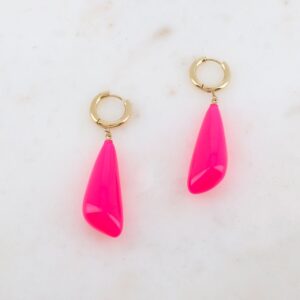 Créoles acier doré, gouttes Fuchsia, 1.5 x 5.4 mm