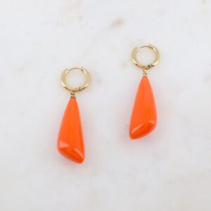 Créoles dorées avec pendant en résine orange 1.5 x 5.4 mm, Ikita