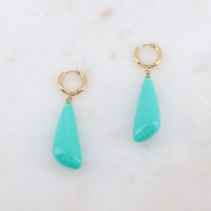 Créoles dorées avec pendant en résine turquoise, 1.5 x 5.4 mm, Ikita