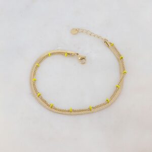 Chaine de cheville acier doré, émail jaune, Ikita
