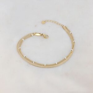 Chaine de cheville acier doré, émail blanche, Ikita