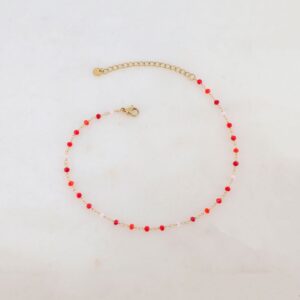 Chaine de cheville acier doré, camaïeu de rouges, Ikitia