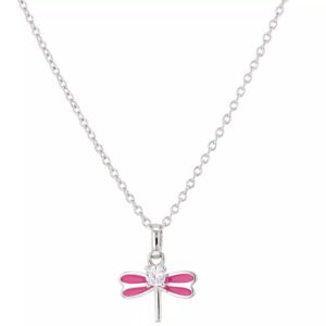 Collier enfant, argent et zirconium, Libellule 12 x 10 mm