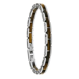 Bracelet "Lyre", acier et Oeil de Tigre