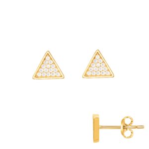 Boucles d'oreilles plaqué or et zirconium, Triangles 8 mm