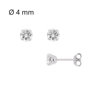 Boucles d'oreilles Puces Or Blanc 750/000 et Zirconiums Ø 4 mm