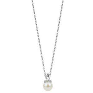 Collier perle Ø 7-7.5 mm, argent et zirconiums